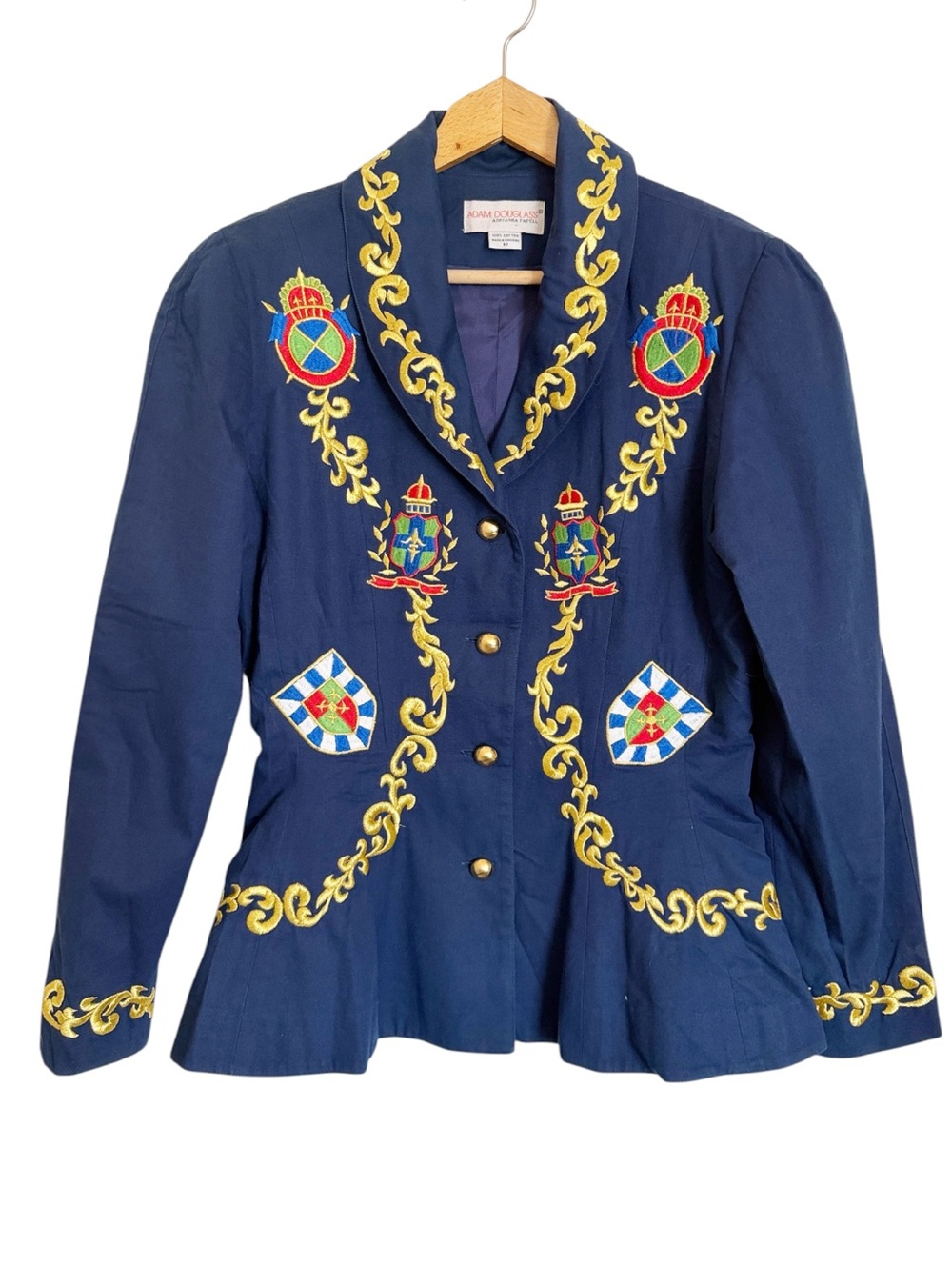 Vintage Adam Douglass Adrianna Papell Blue Embroidered Peplum Blazer size 10